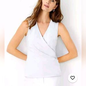 Ann Taylor Petite White Wrap Front Sleeveless Blouse Size XLP